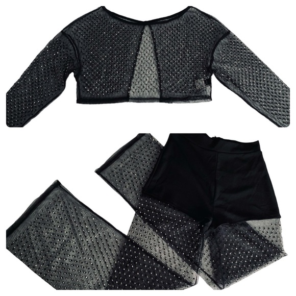 SHEIN - NWT Rhinestone Detail Contrast Mesh Flare Leg Pants - Large - Picture 3 of 16